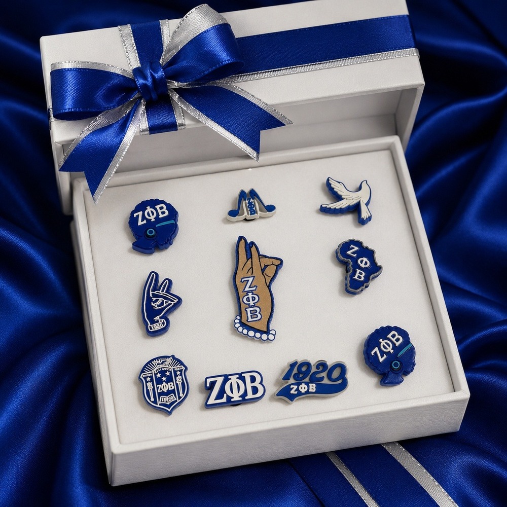 Zeta Phi Beta Sorority 10pc Shoe Charms Set Royal Blue White 1920 ZPhiB